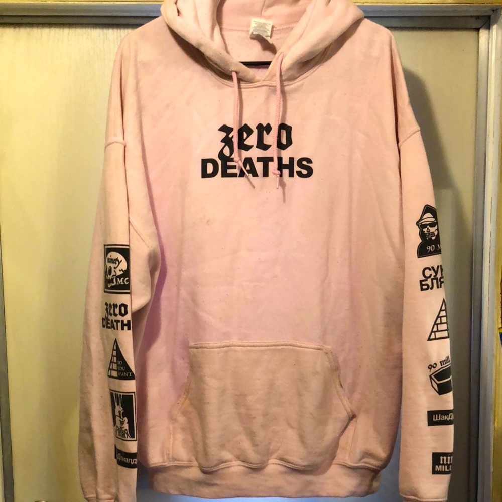 Pewdiepie Zero Deaths 90million baby pink men’s hoodie US size XL